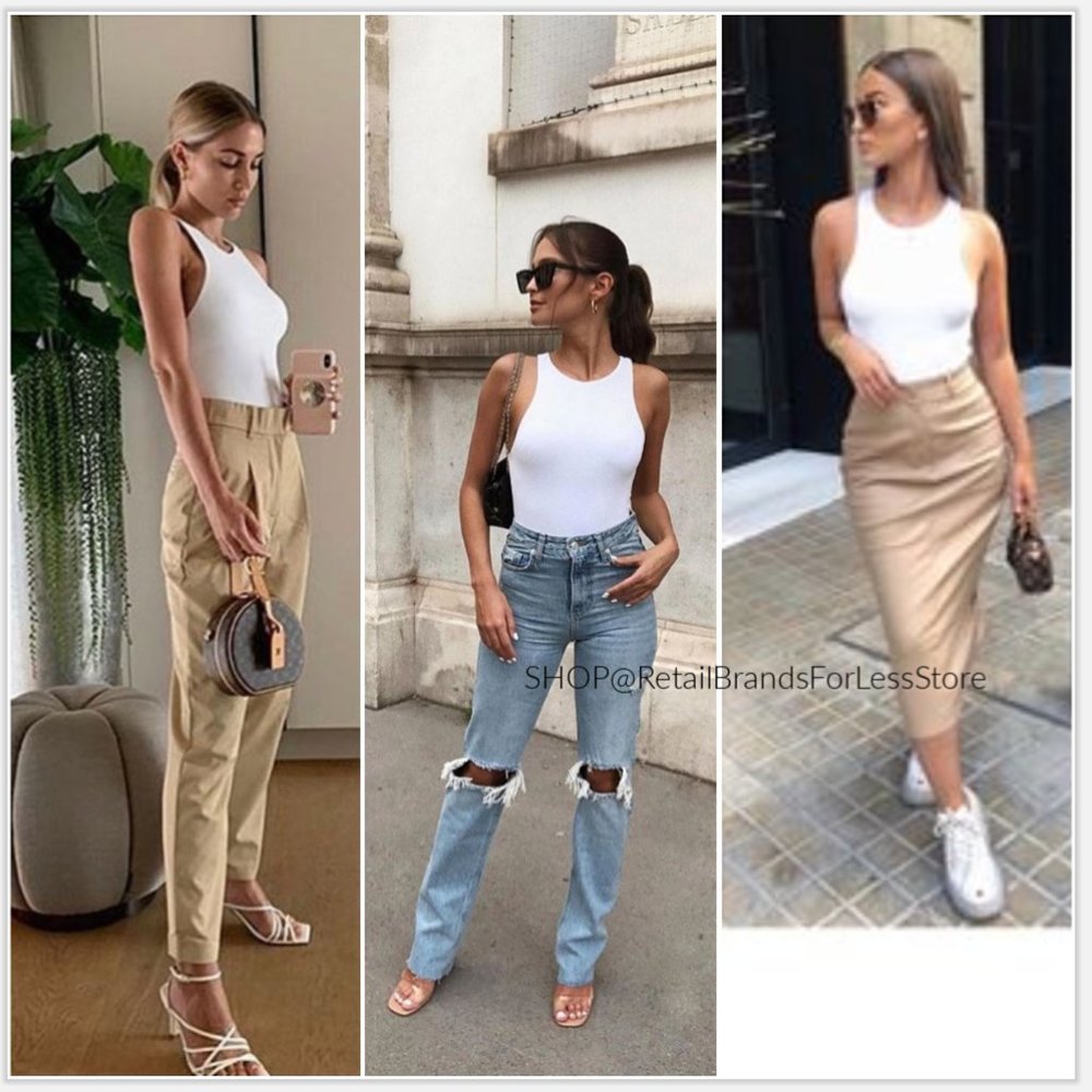 ZARA WHITE STRETCH HALTER NECK BODYSUIT
